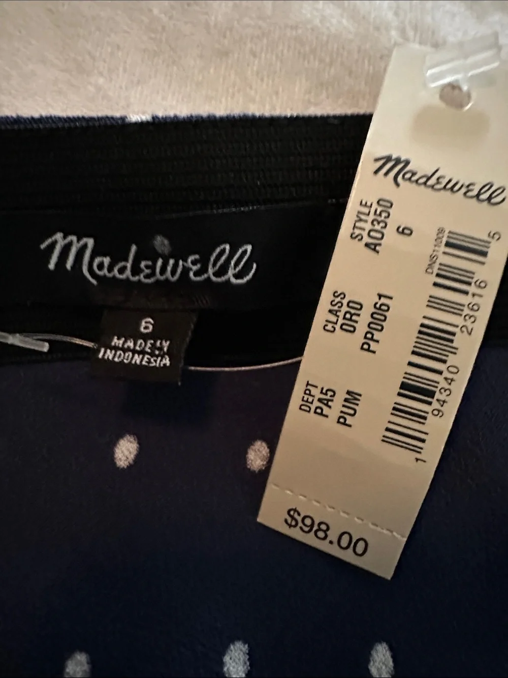 NWT Madewell Midi Slip Skirt Polka Dot Bengali Indigo Size 6